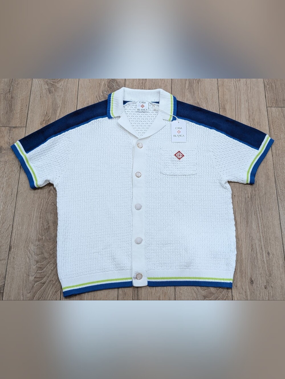 $745 Mens Casablanca Striped Crochet SS Button Up Shirt White/Multi XL